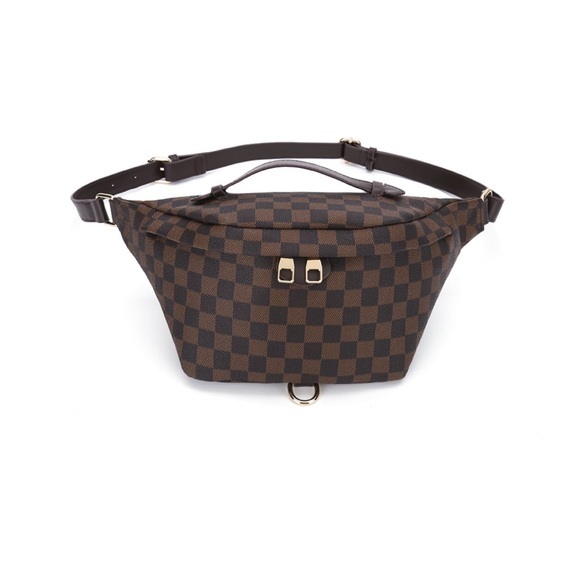 Handbags - Brown Checkered Shoulder Bag